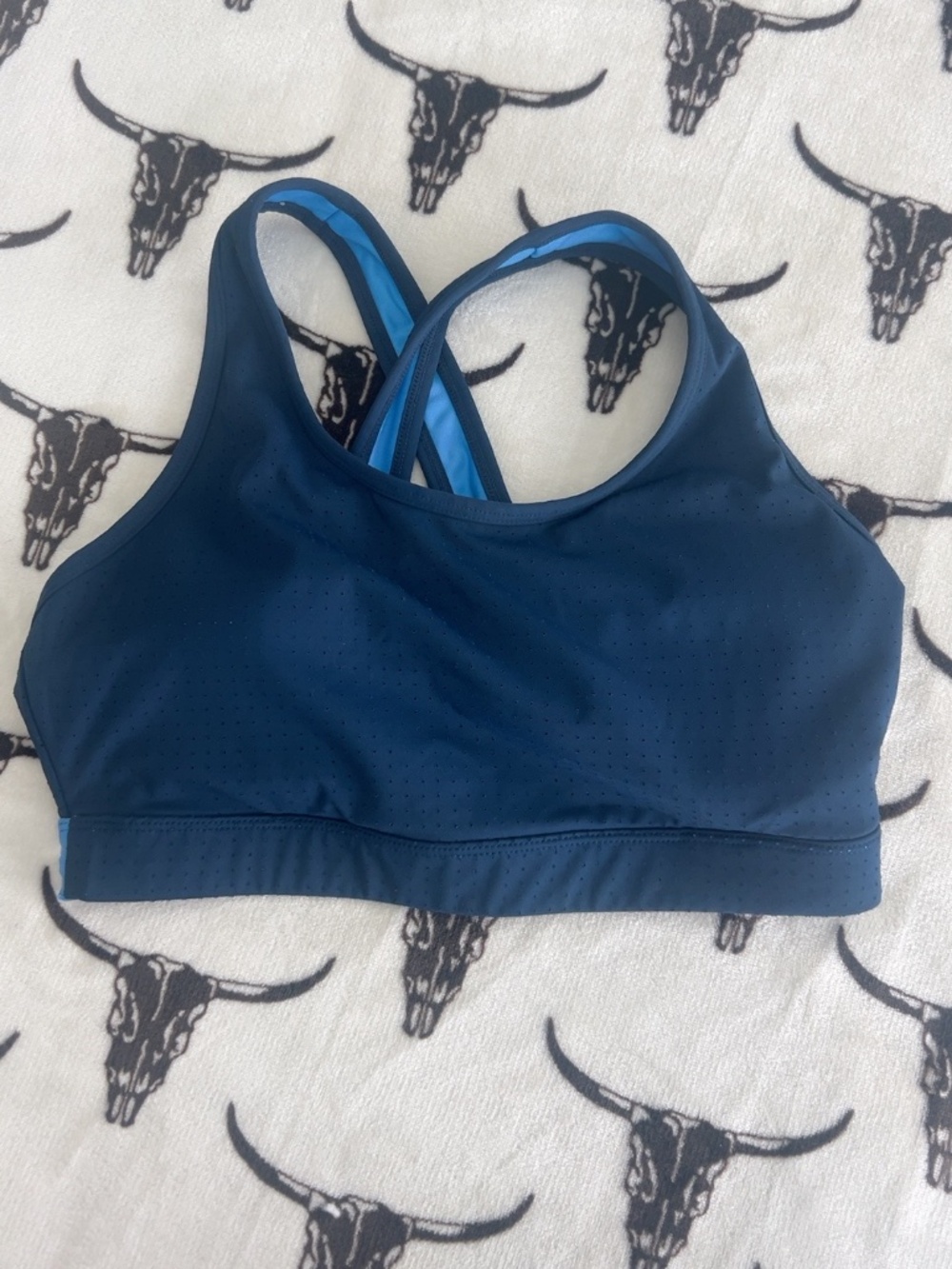 Avia Blue Perforated Crossback Sports Bra Medium 8-10